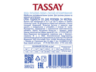 Природная питьевая вода TASSAY негазированная, стекло 0.5 литра Природная питьевая вода TASSAY негазированная, стекло 0.5 литра